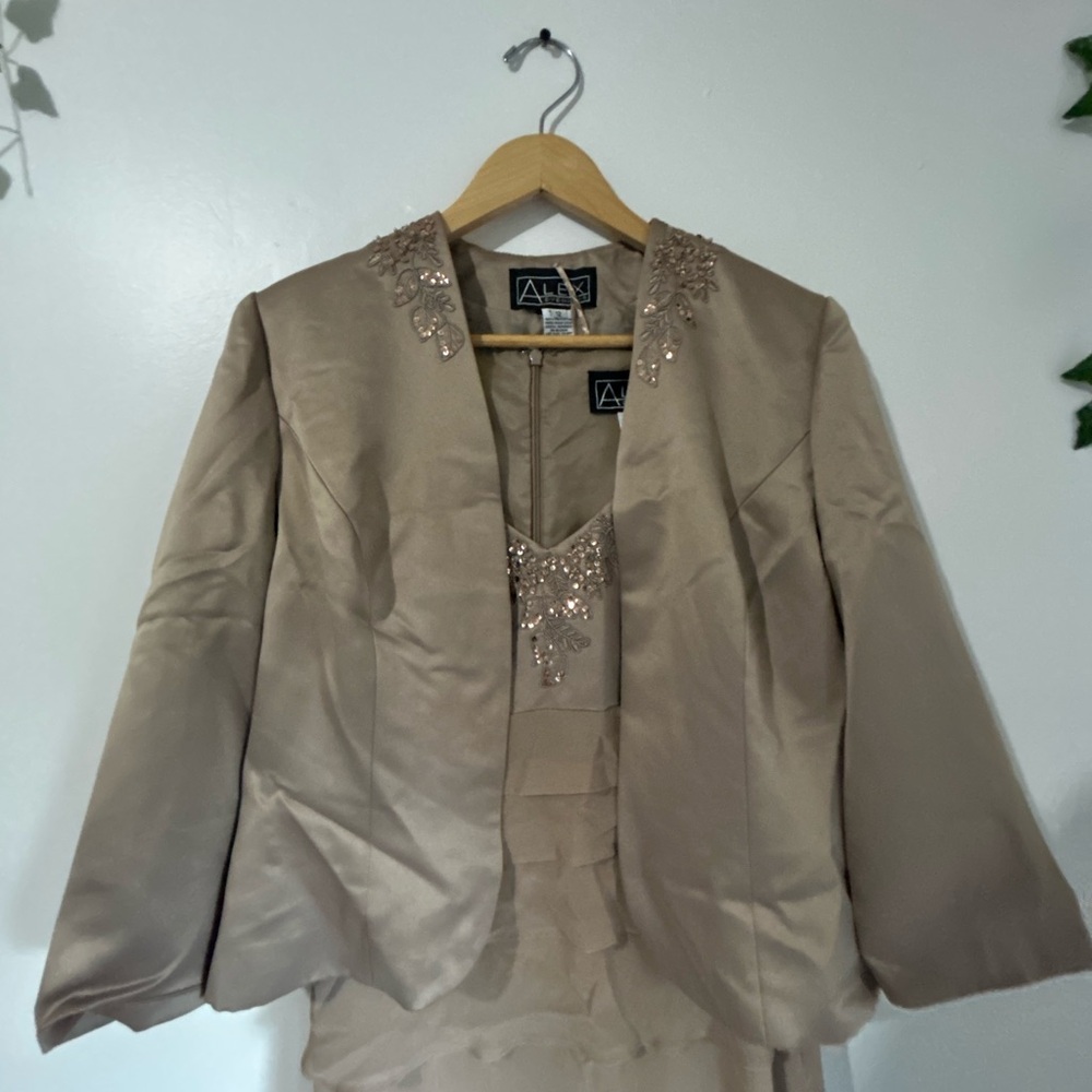 Alex Evenings Taupe Layered Maxi Dress with Jacket - Picture 4 of 7
